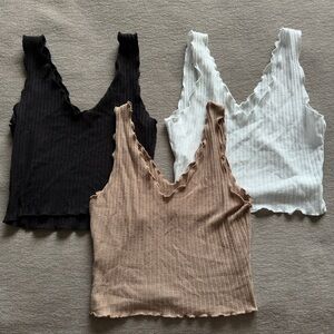 SHEIN Ribbed V-Neck Tank Tops - Black, White, and Tan